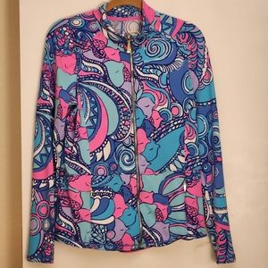 Lilly Pulitzer Luxletic Weekender Full Zip Pop Over in Sea Jewels Print Size XL